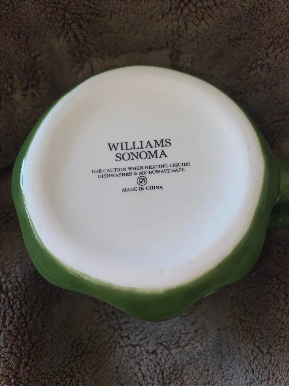 William Sonoma Green Christmas Tree Ceramic Mug with Red & White Ornaments 4”T
